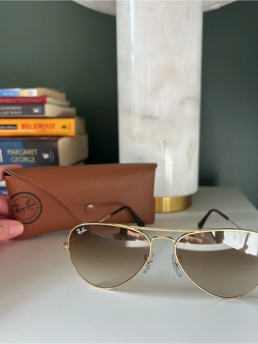 Ray-Ban Aviator Sunglasses — Gold Frame with Green Lenses